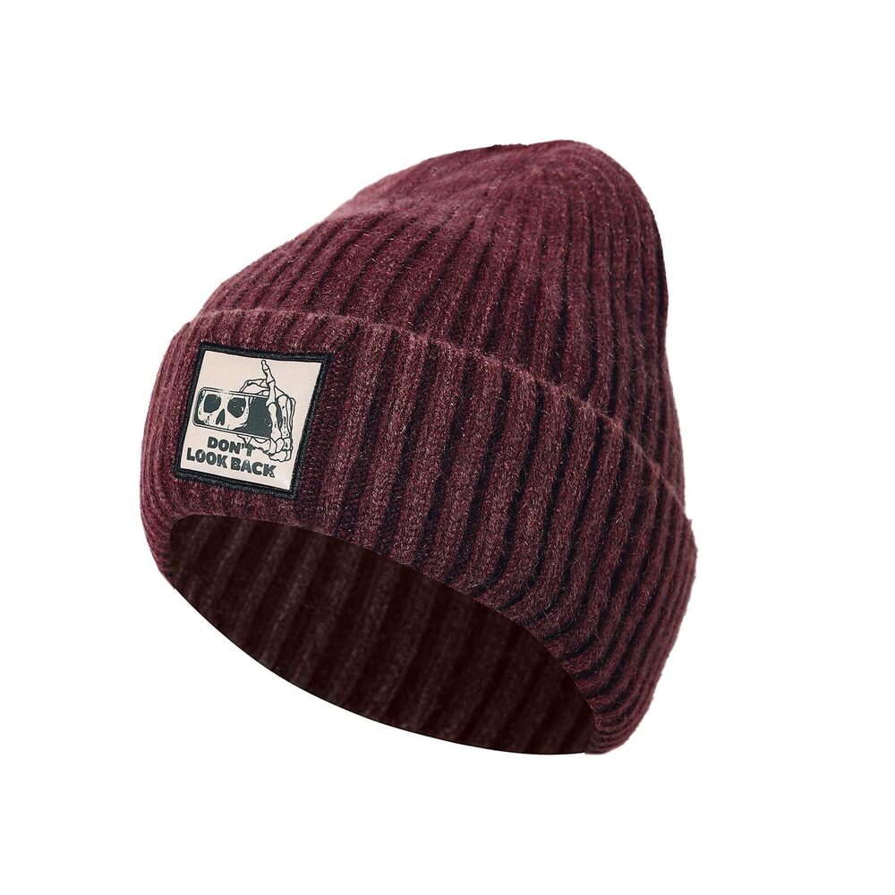 2876 Skull Patch Beanie - Don't Look Back & Burn The Past - Soft Knit